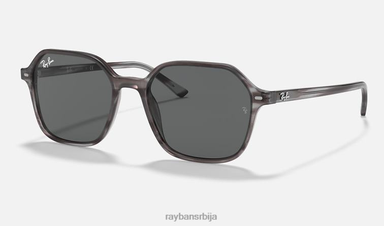 Ray-Ban јохн P0HP889 наочаре за сунце углачана пругаста сива/тамно сива мушкарци
