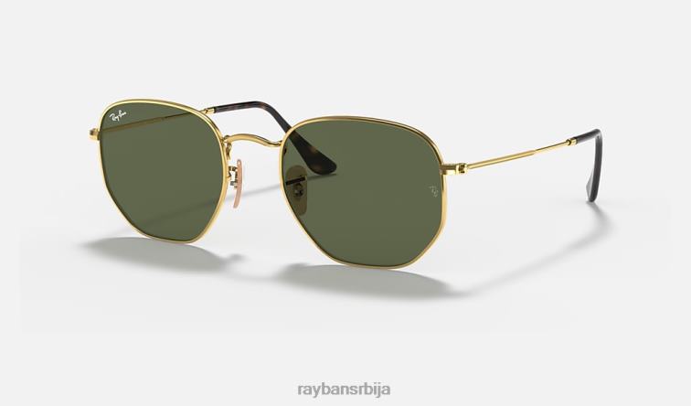 Ray-Ban хексагонална равна сочива P0HP91 наочаре за сунце полирано златно/зелено мушкарци