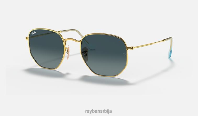 Ray-Ban хексагонална равна сочива P0HP92 наочаре за сунце полирано златно/плаво мушкарци