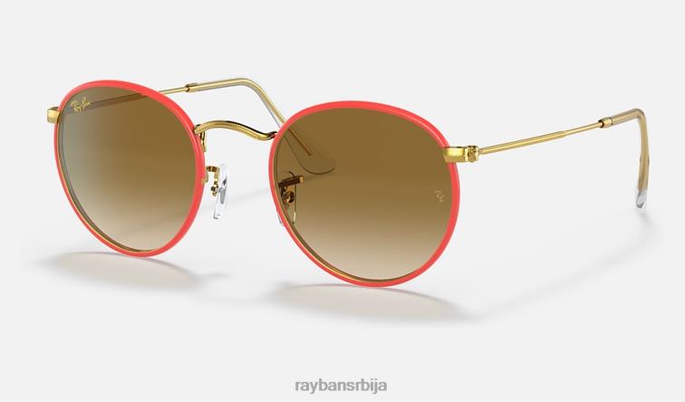 Ray-Ban округла метална легенда у пуној боји P0HP922 наочаре за сунце полирано црвено/светло браон мушкарци