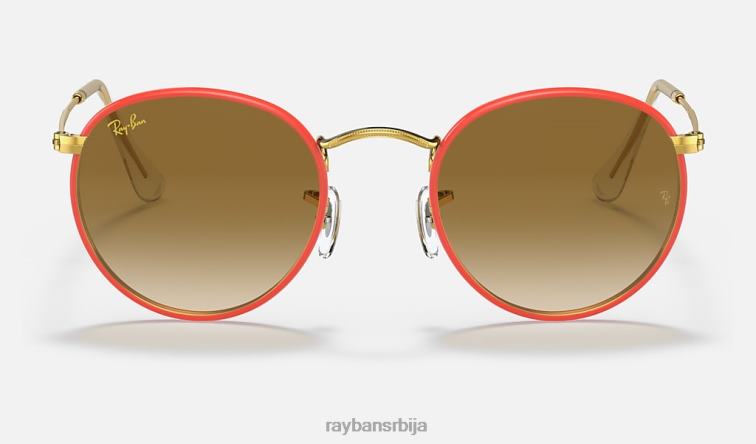 Ray-Ban округла метална легенда у пуној боји P0HP922 наочаре за сунце полирано црвено/светло браон мушкарци