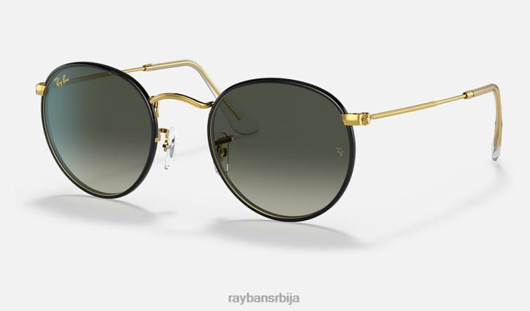 Ray-Ban округла метална легенда у пуној боји P0HP924 наочаре за сунце полирано црно на златно/сиво мушкарци
