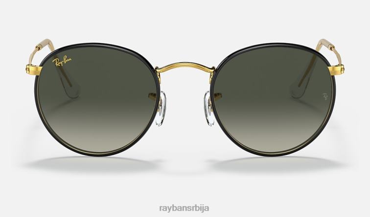 Ray-Ban округла метална легенда у пуној боји P0HP924 наочаре за сунце полирано црно на златно/сиво мушкарци
