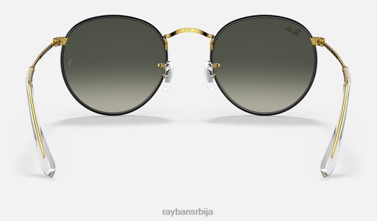 Ray-Ban округла метална легенда у пуној боји P0HP924 наочаре за сунце полирано црно на златно/сиво мушкарци
