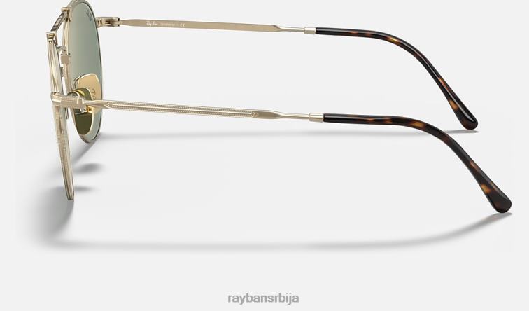 Ray-Ban округли двоструки мост од титанијума P0HP944 наочаре за сунце мат златно/зелена мушкарци