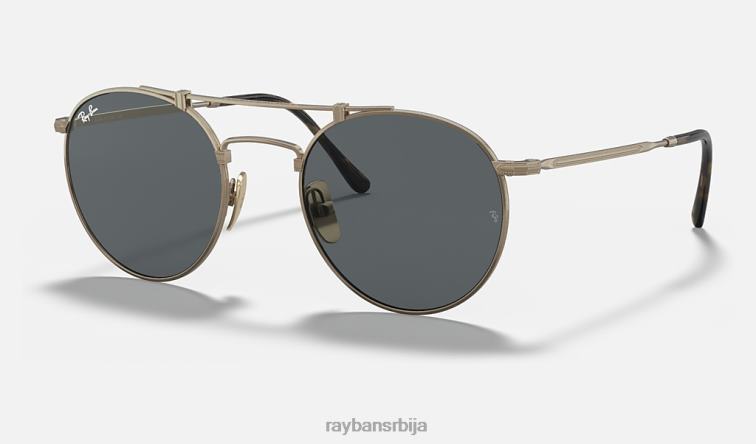 Ray-Ban округли двоструки мост од титанијума P0HP945 наочаре за сунце мат антикно злато/сива мушкарци