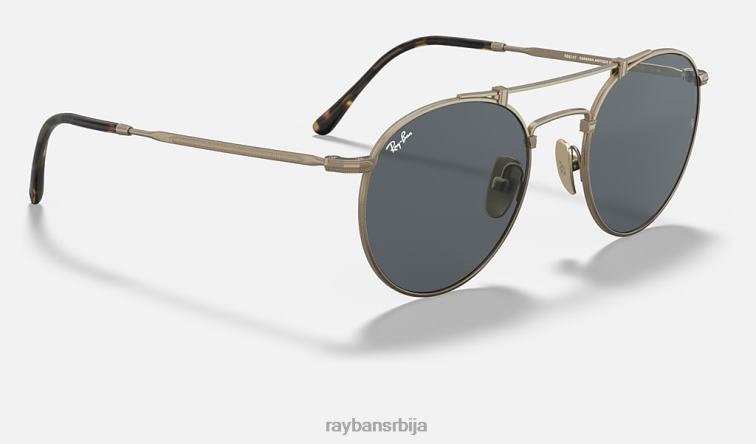 Ray-Ban округли двоструки мост од титанијума P0HP945 наочаре за сунце мат антикно злато/сива мушкарци