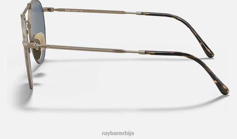 Ray-Ban округли двоструки мост од титанијума P0HP945 наочаре за сунце мат антикно злато/сива мушкарци