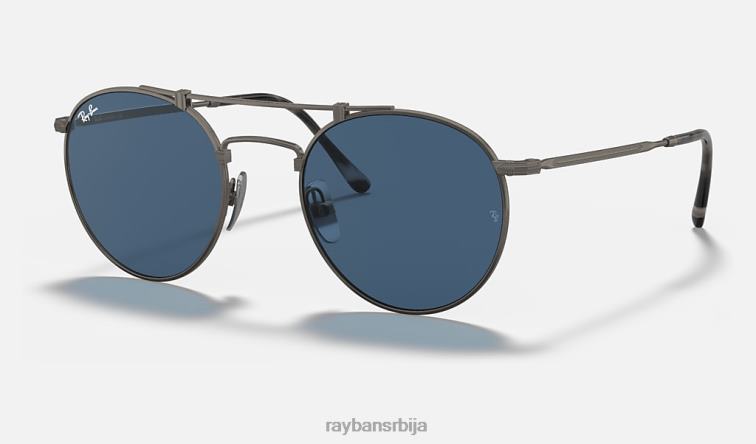 Ray-Ban округли двоструки мост од титанијума P0HP946 наочаре за сунце мат сива/плава мушкарци