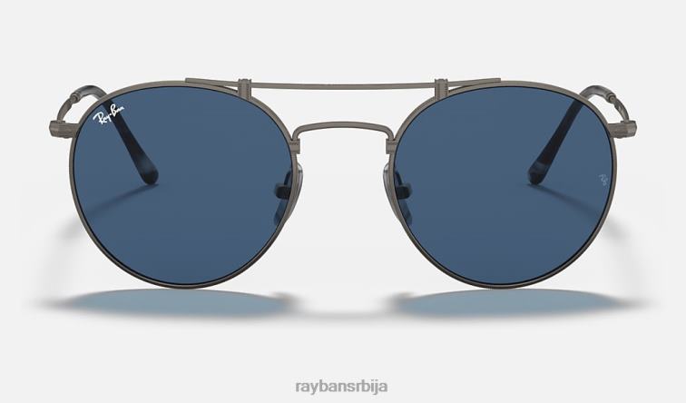 Ray-Ban округли двоструки мост од титанијума P0HP946 наочаре за сунце мат сива/плава мушкарци