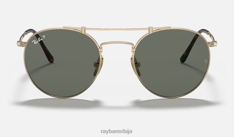 Ray-Ban округли двоструки мост од титанијума P0HP954 наочаре за сунце мат златно/зелена мушкарци