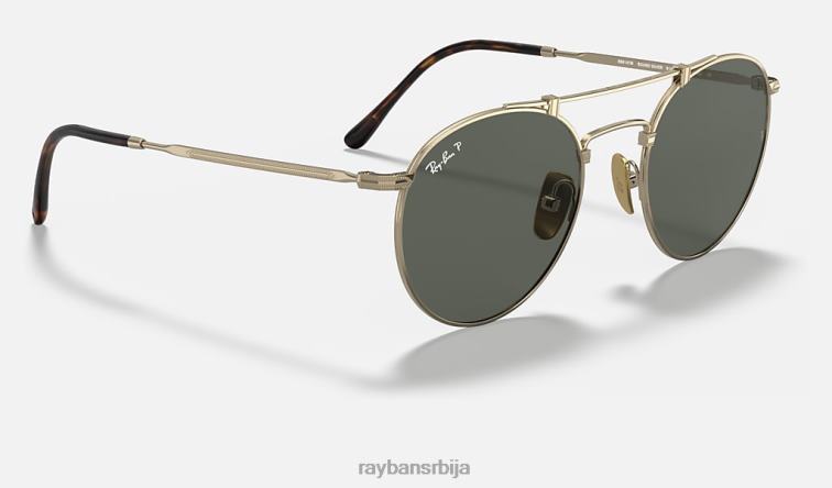 Ray-Ban округли двоструки мост од титанијума P0HP954 наочаре за сунце мат златно/зелена мушкарци