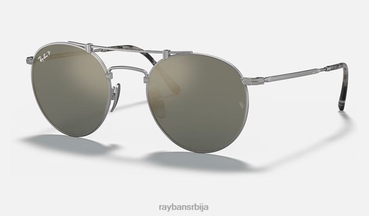 Ray-Ban округли двоструки мост од титанијума P0HP955 наочаре за сунце мат сребрно/плаво мушкарци