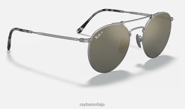 Ray-Ban округли двоструки мост од титанијума P0HP955 наочаре за сунце мат сребрно/плаво мушкарци