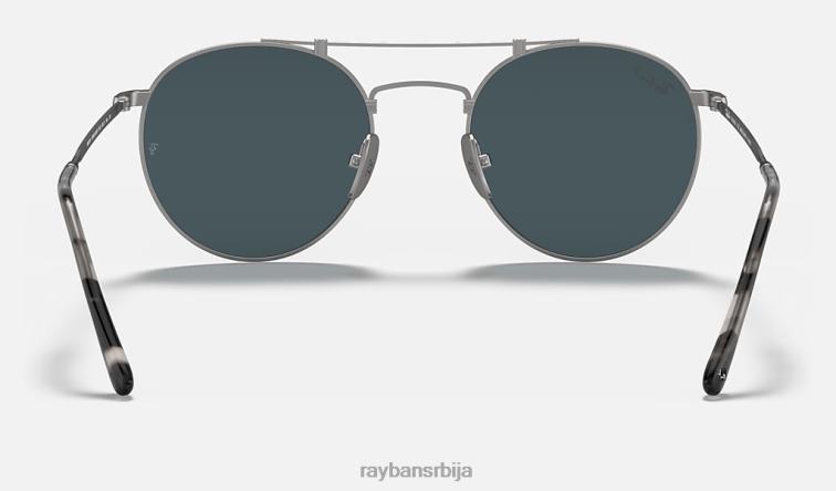 Ray-Ban округли двоструки мост од титанијума P0HP955 наочаре за сунце мат сребрно/плаво мушкарци
