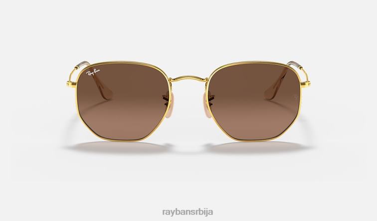 Ray-Ban хексагонална равна сочива P0HP95 наочаре за сунце полирано злато/браон мушкарци
