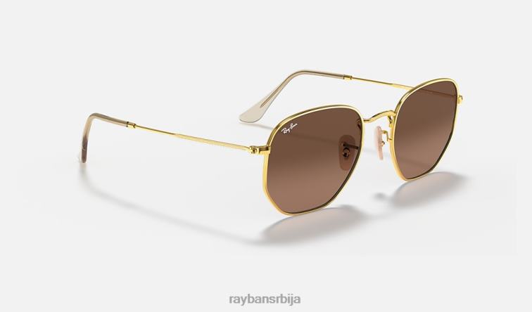 Ray-Ban хексагонална равна сочива P0HP95 наочаре за сунце полирано злато/браон мушкарци