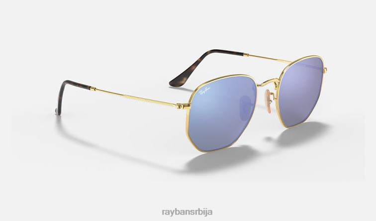 Ray-Ban хексагонална равна сочива P0HP97 наочаре за сунце полирано злато/светло плаво мушкарци
